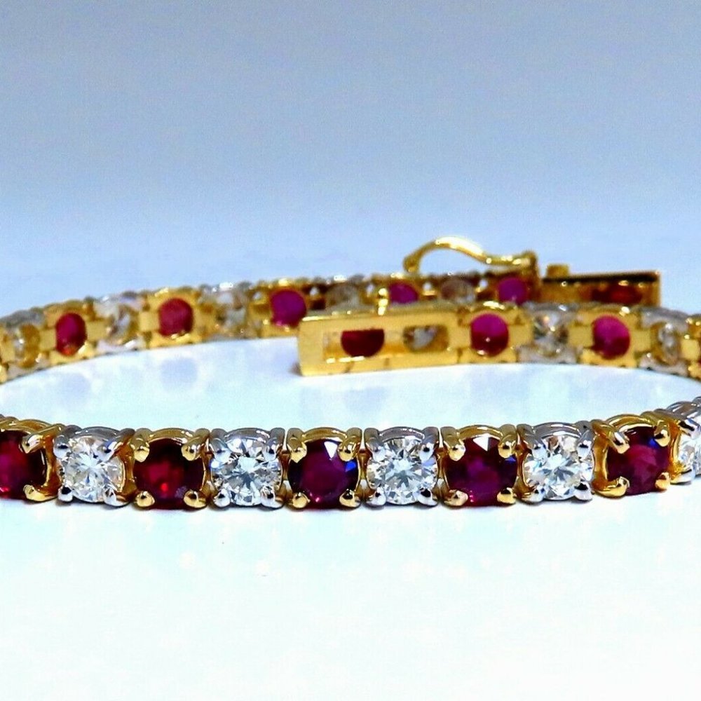 11.83ct Vivid Red Natural Ruby Diamonds Tennis Bracelet*